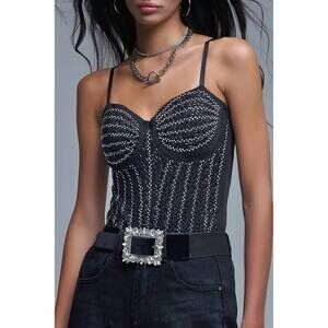 NEW Q2 beaded party bodysuit in black